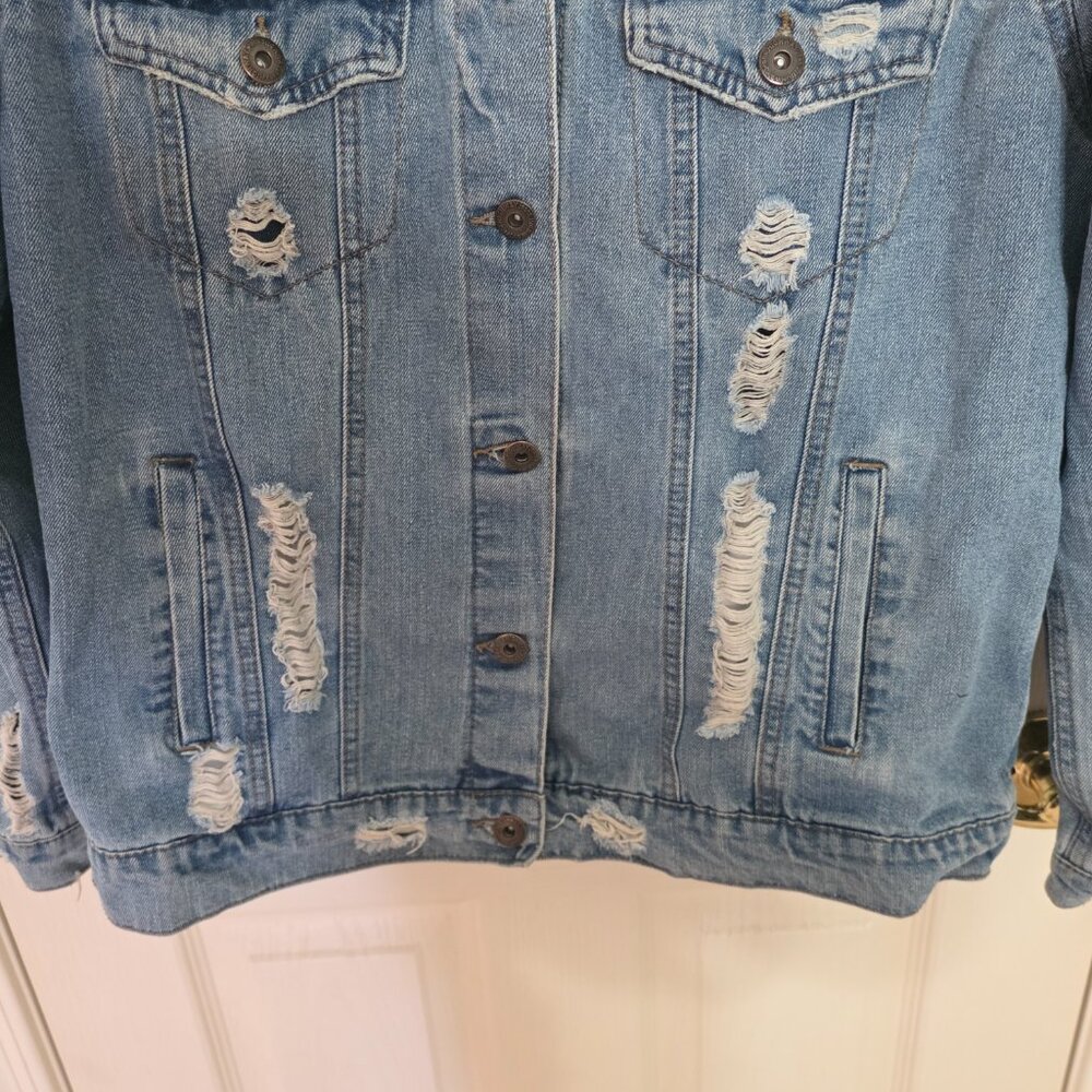 Highway Jeans Button-Up Distressed Denim Jacket Grunge Blue Wash Y2K SZ L - Picture 4 of 12